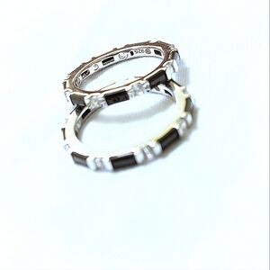 Lovely pair of Sterling Silver Cubic Zirconia Black Onyx Rings! Size 6.